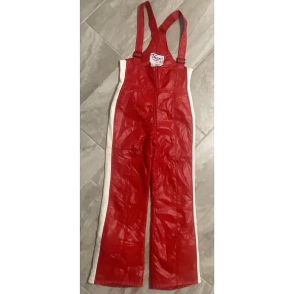 VTG Trax 12 Red White Stripes Retro Insulated Ski Snow Bib Overalls Ladies Flare - Picture 1 of 10